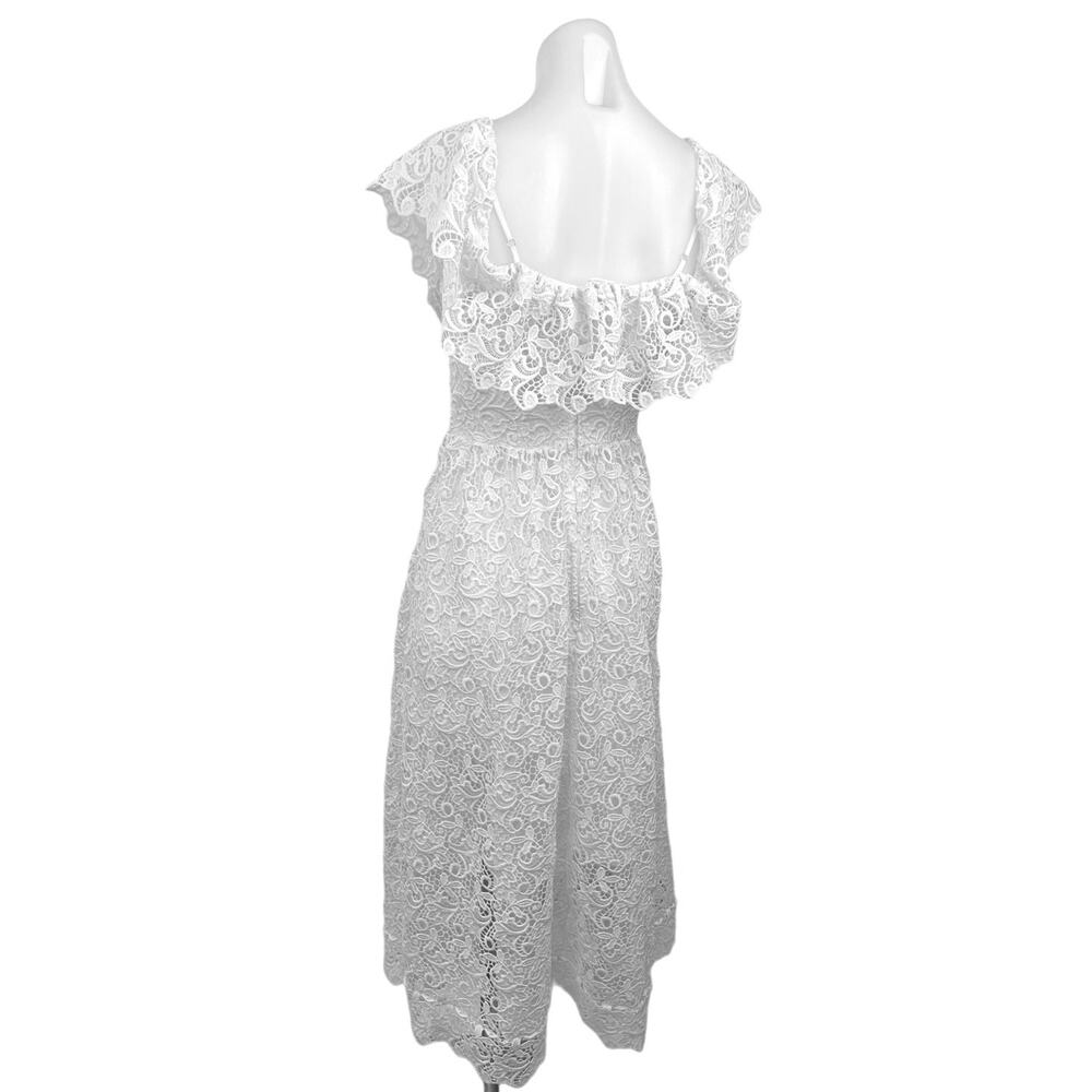 H&M White Lace Off The Shoulder Frill Sleeves A-Line Lined Midi Dress Size 4 - Picture 4 of 7